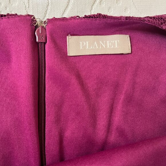 PLANET Womens 12 LACE Plum Purple Lined Party DRESS w zip, short cap sleeve - Picture 2 of 14